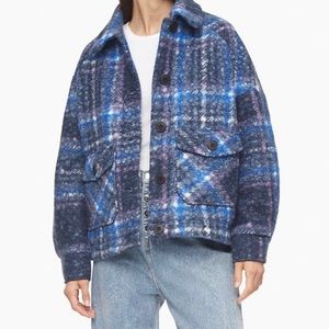 Calvin Klein Women’s Plaid Double Pocket Shirt Coat Jacket